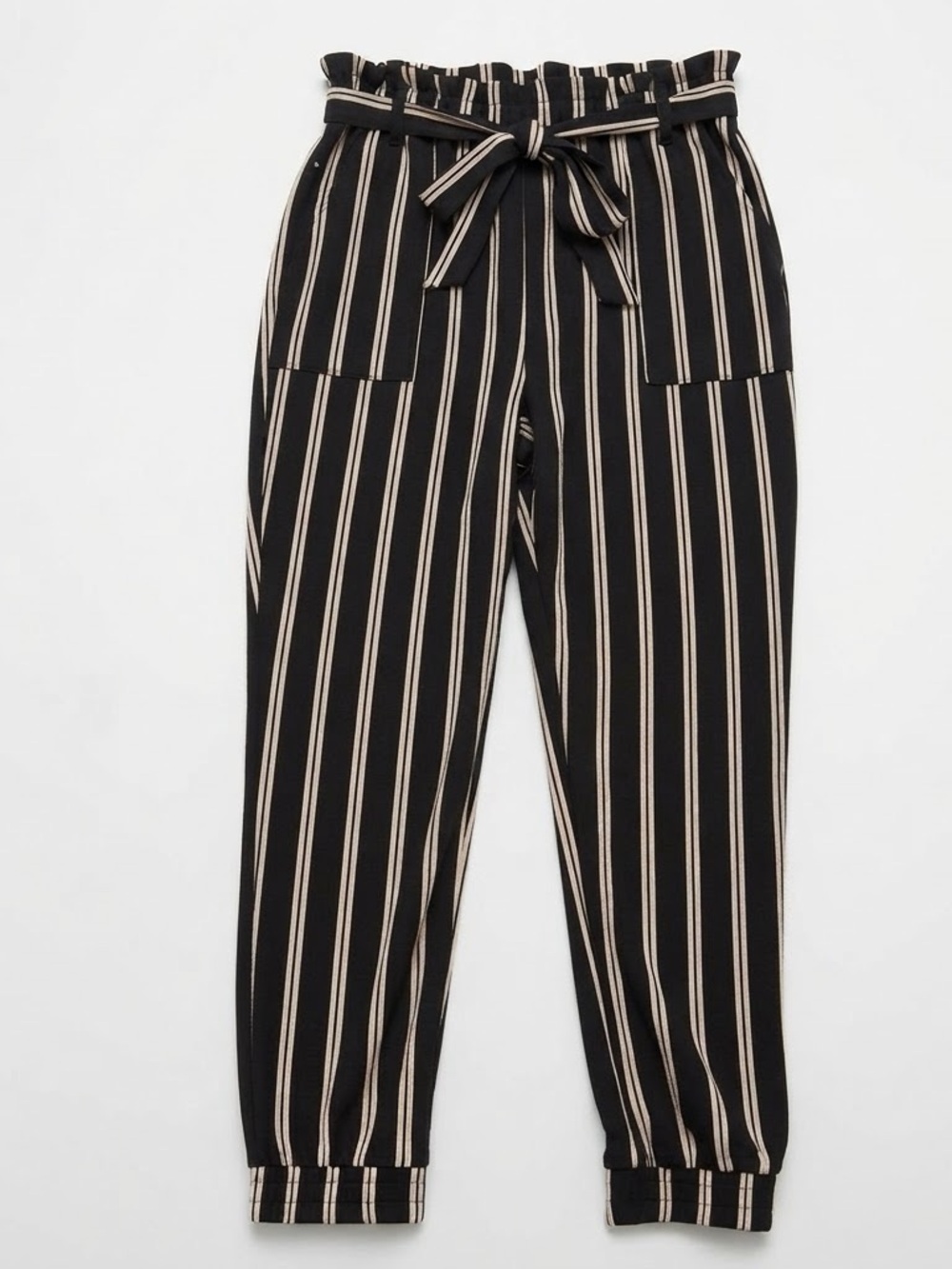 No comment womens Black Striped Paperbag Waist Pants